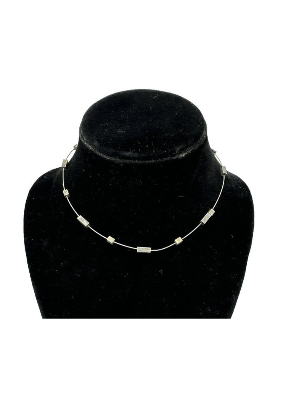 Floating Bead Necklace Costume Jewelry Rectangle Beads Silver Tone Dainty 14"